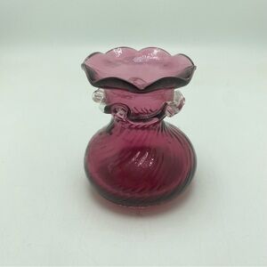 Vintage Pilgrim Cranberry Glass Vase With Applied Rigaree Collar